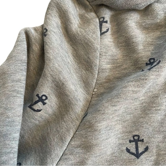 Naketano Grey Cowl Neck Hoodie - Size Large - Nautical Anchor Print Sweater - L - Picture 12 of 14